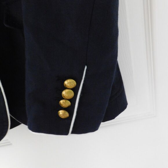 J Crew Nautical Schoolboy Blazer Petite 6 Navy Blue 100% Linen Gold Buttons - Picture 3 of 8